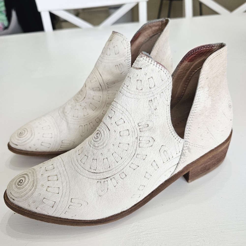 White Cowhide Ankle Bootie